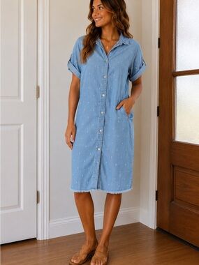 Thread & Supply Blue Denim Button Up Shirt Dress Size Medium